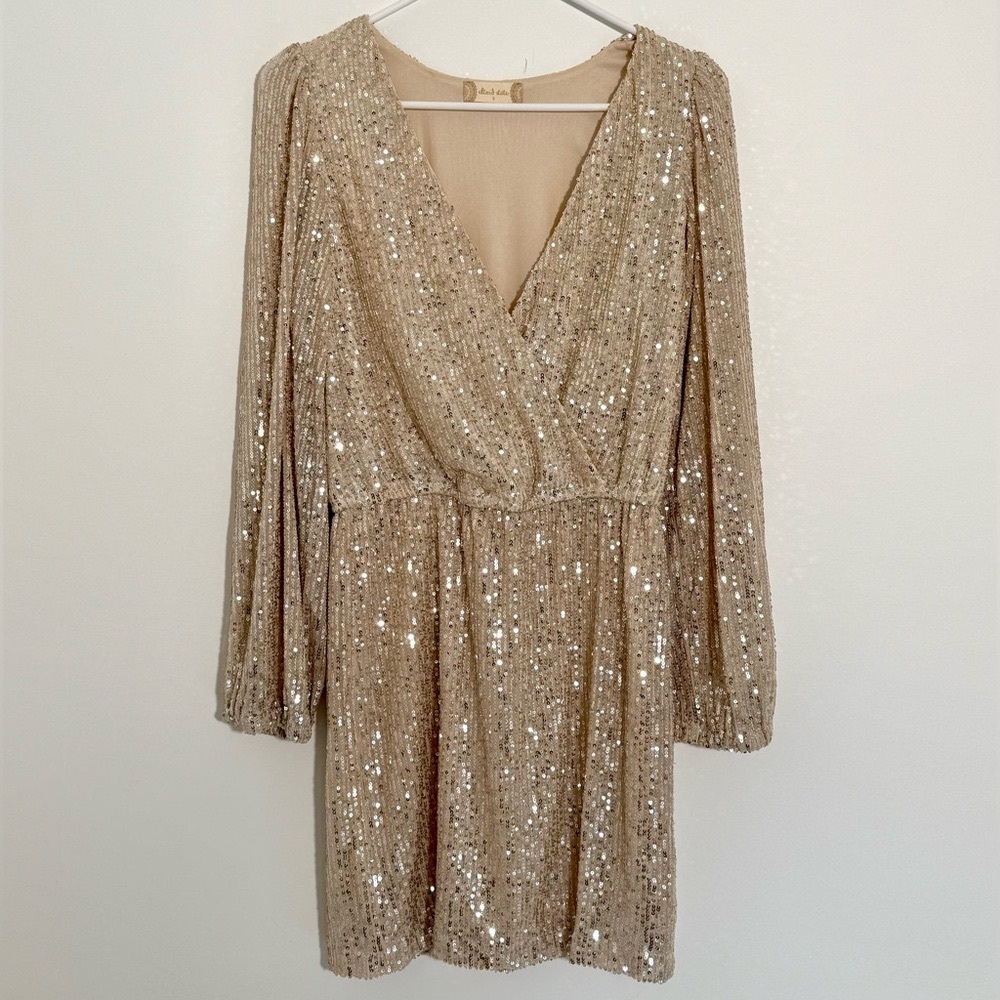 Altar'd State Shimmering Gold Long Sleeve Dress